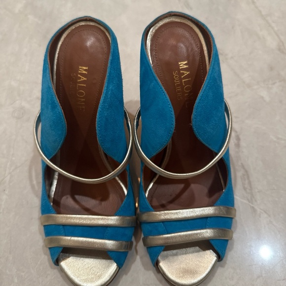 MALONE SOULIERS Women’s sandals mules NIRAH Size 6.5 Brown Blue Suede $899 - Picture 15 of 16